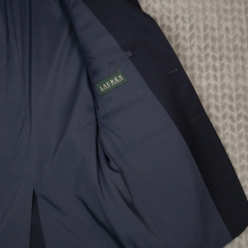 Lauren Ralph Lauren Blazer Men 38R Navy Blue Solid Sport Coat Wool Blend